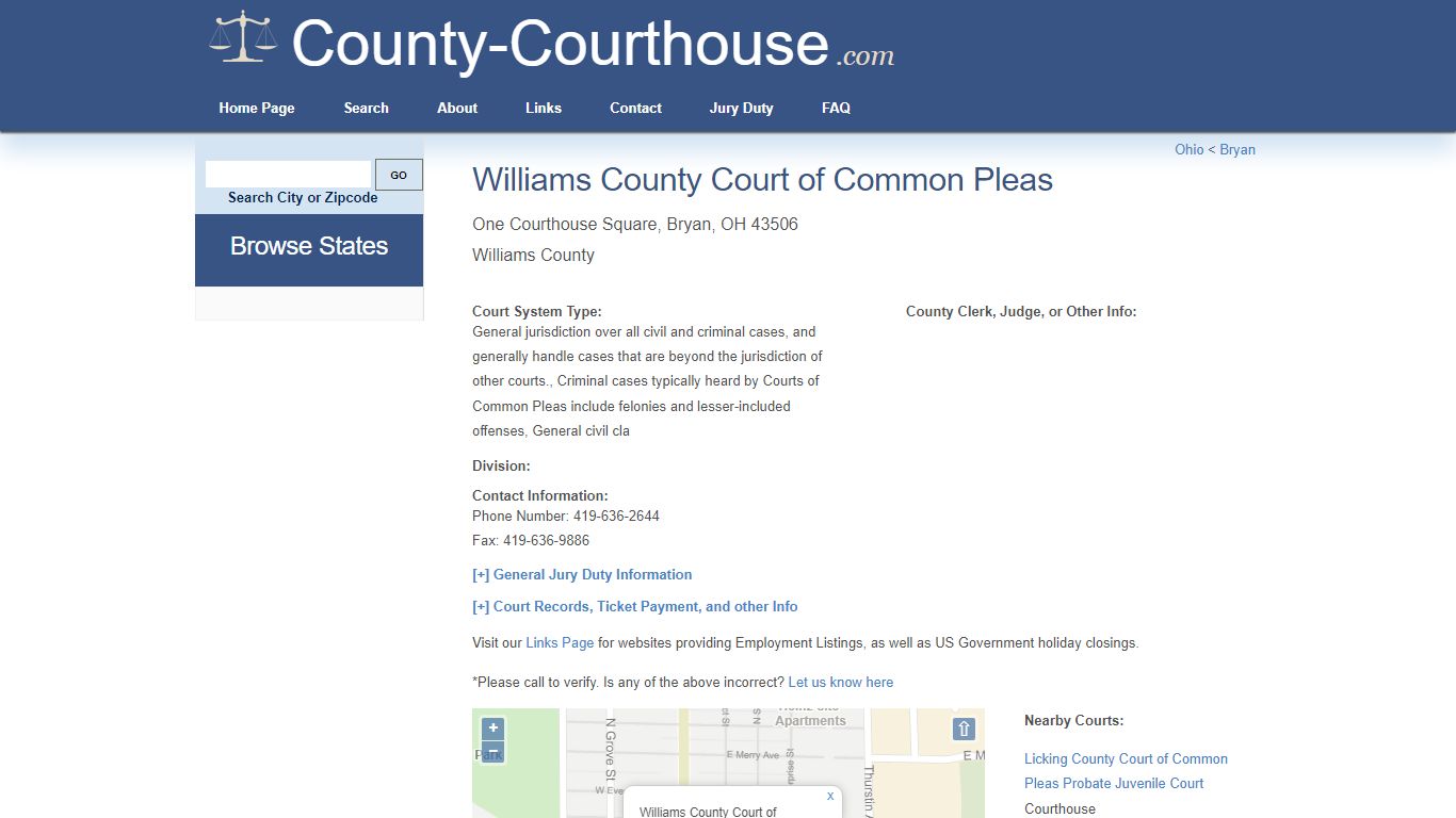 Williams County Court of Common Pleas in Bryan, OH - Court Information