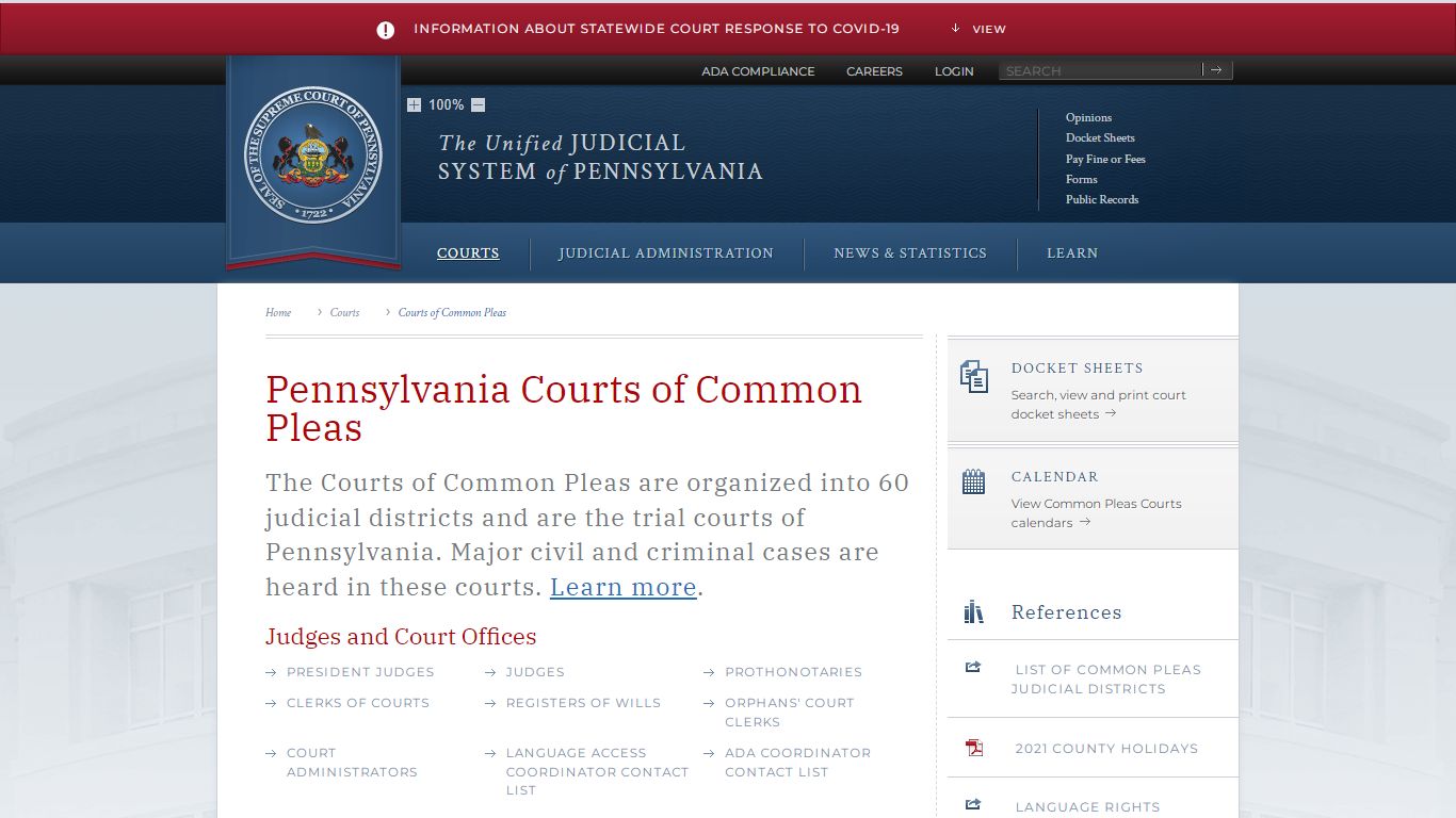 Pennsylvania Courts of Common Pleas - Judiciary of Pennsylvania